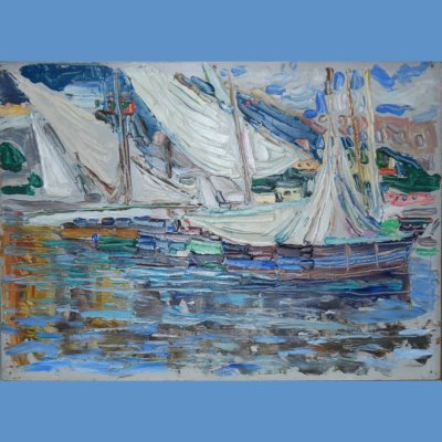 Segelboote von Rapallo: Wassily Kandinsky, Rapallo-Weiße Segel, 1906 und Gabriele Münter, Segelboote im Wasser, 1906