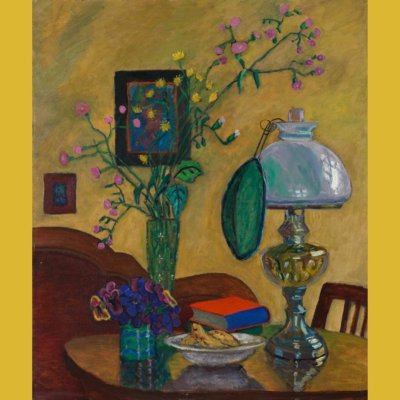 Gabriele Münter, Stillleben mit rotem Buch, 1940er Jahre