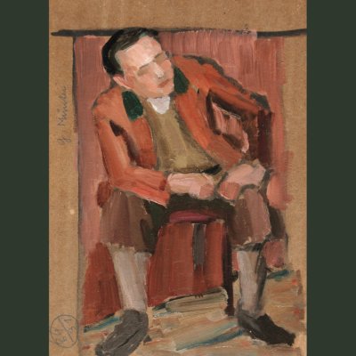 Gabriele Münter, Ödön von Horváth in roter Jacke / Bäume am Hagenweg, 1931