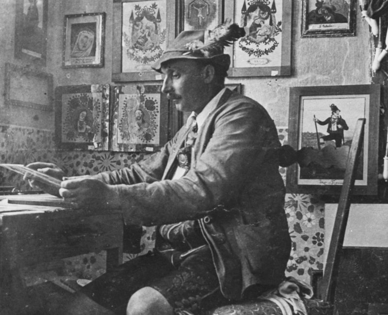 Erinnerungsalbum des Hinterglasmalers Heinrich Rambold von 1890-1940, sowie zwei Hinterglasbilder von und nach Heinrich Rambold